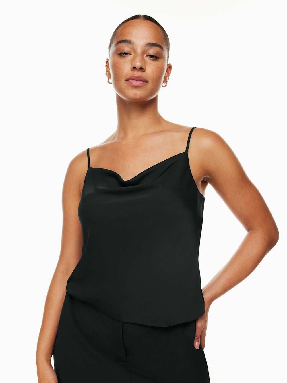 Aritzia Babaton Black Satin Cowl Neck Spaghetti Strap Top Silky 90s Style XL